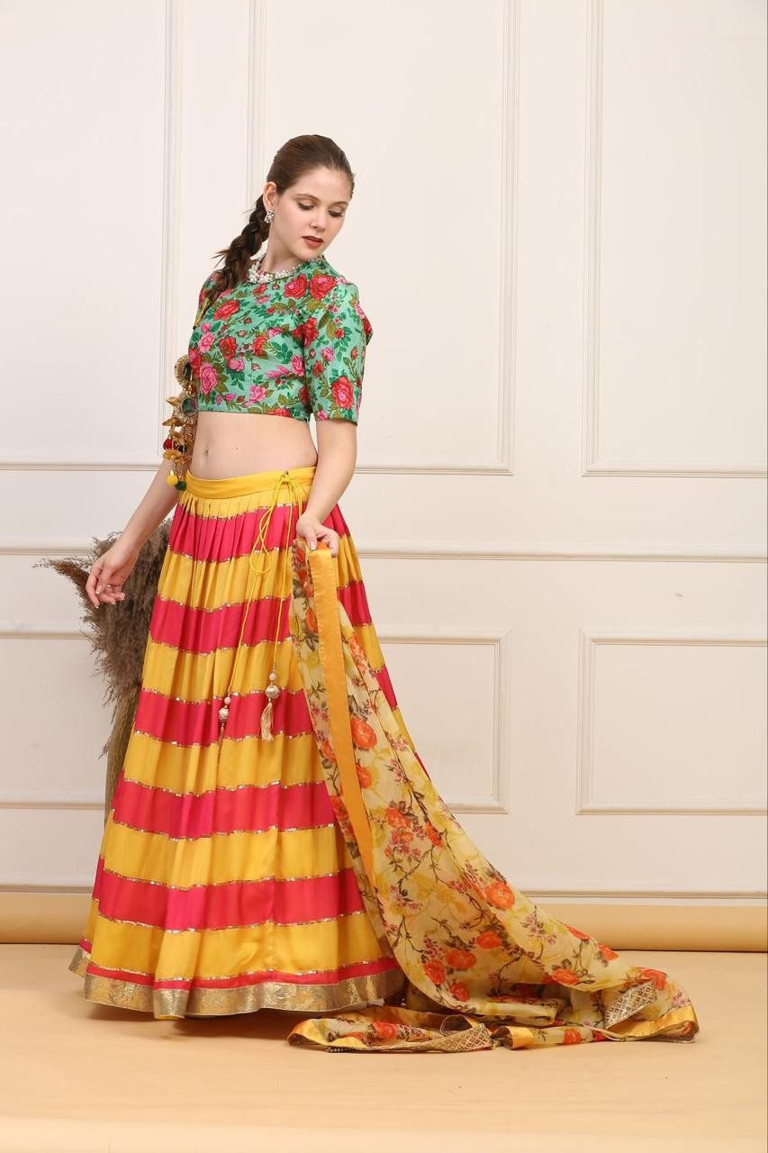 Mritsa Gota Patti Silk Lehenga Set - Red