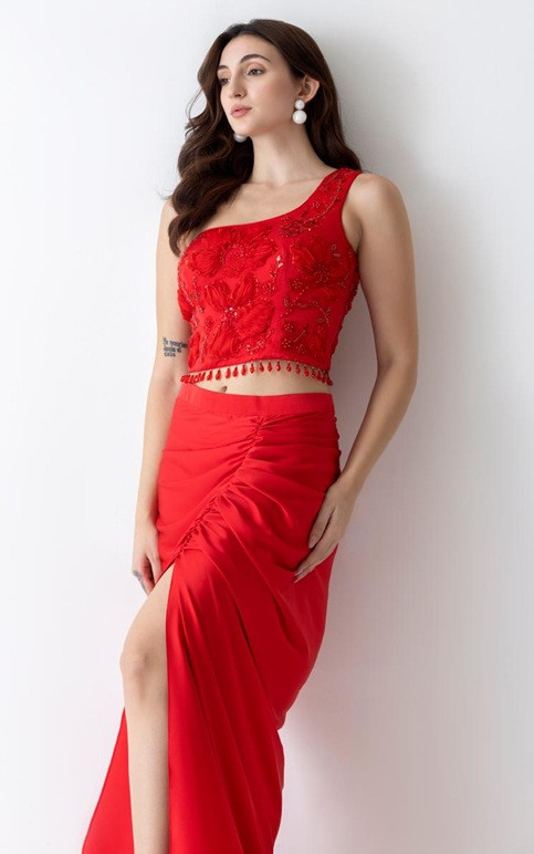 Mritsa Gota Patti Silk Lehenga Set - Red