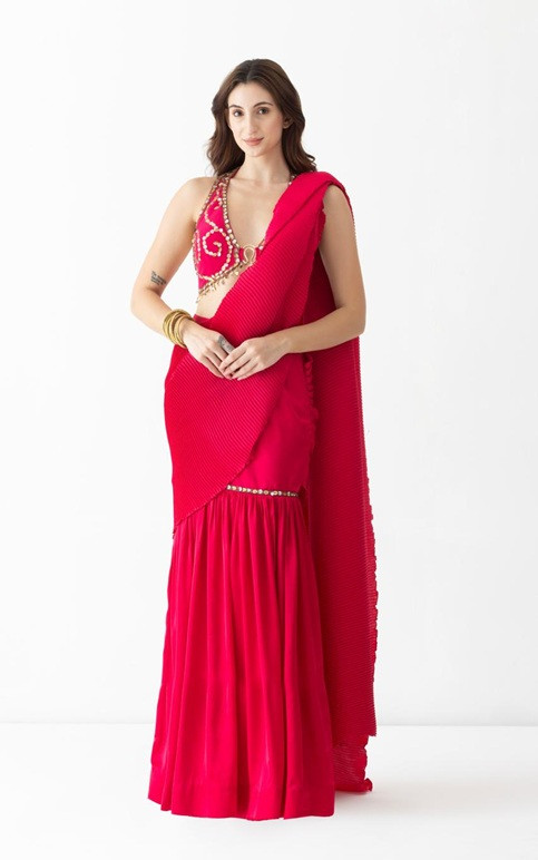 Mritsa Gota Patti Silk Lehenga Set - Red